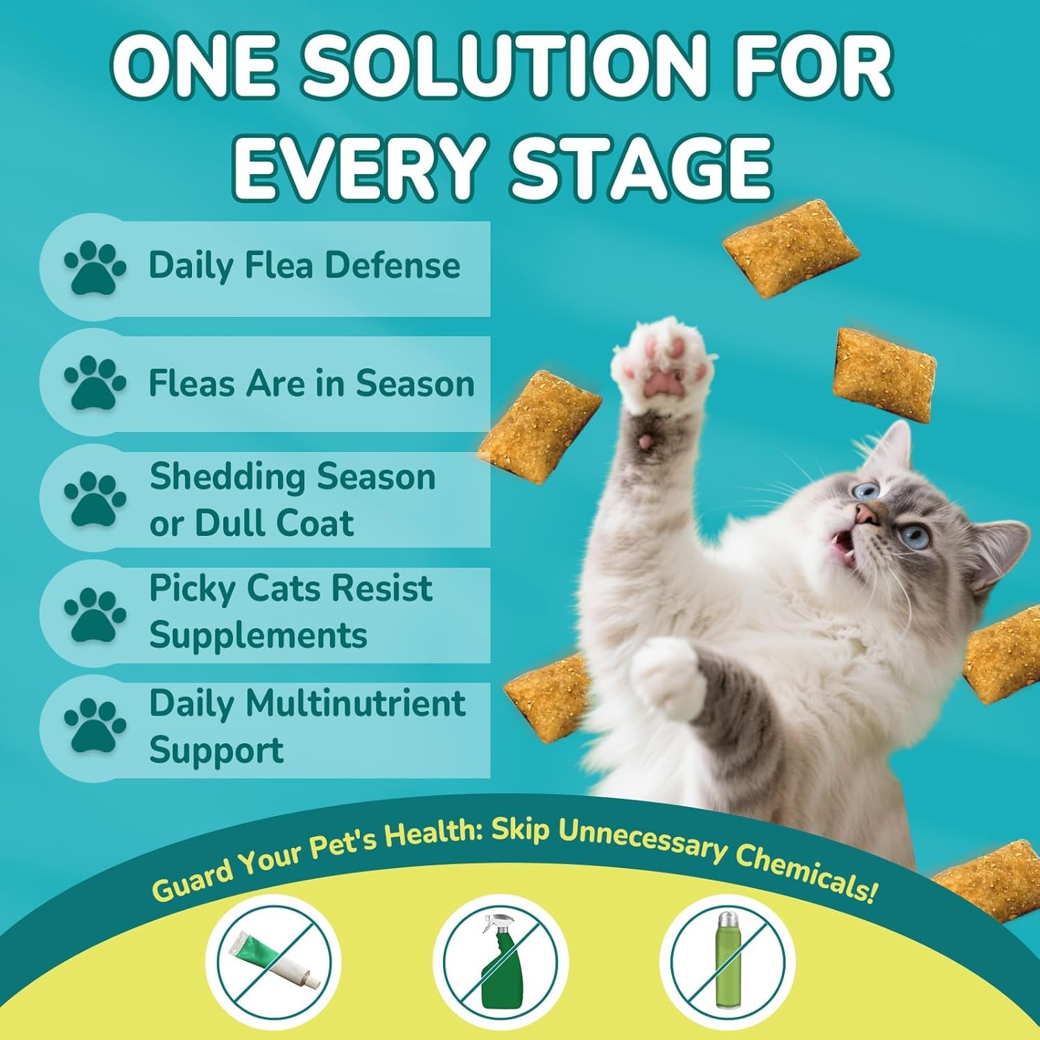 4-IN-1 Flea and Tick Prevention for Cats, 500 Crunchy & Creamy Chews, brown USA
