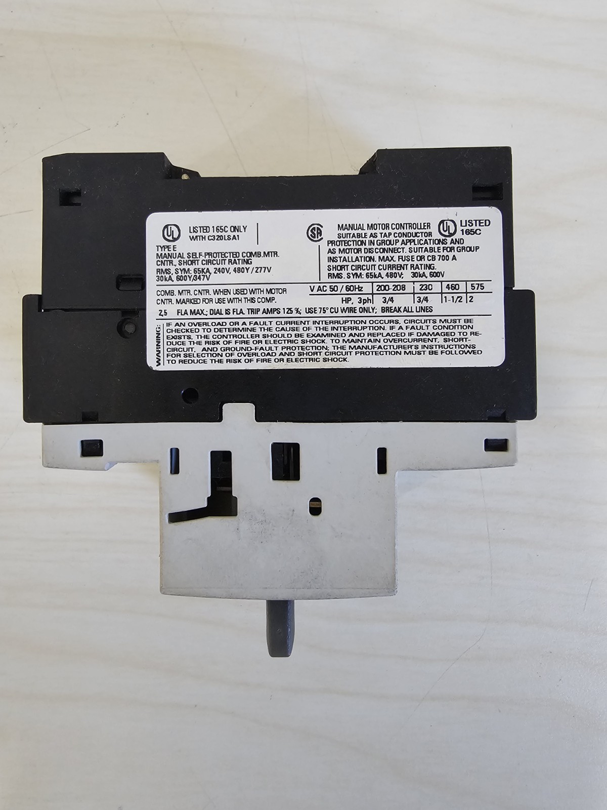 Cutler-Hammer Manual Motor Controller Model: A307NN Industrial