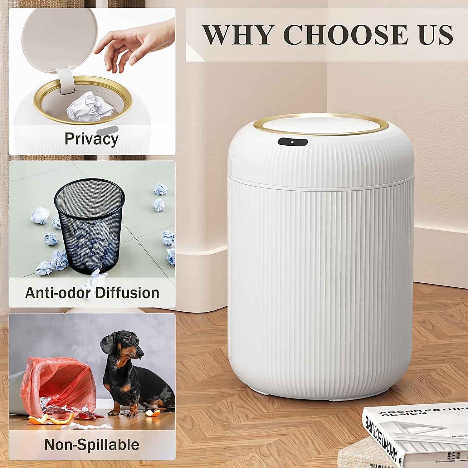 Onlcuk Automatic Motion Sensor Bathroom Trash Can with Lid, 3 Gallon Touchless T