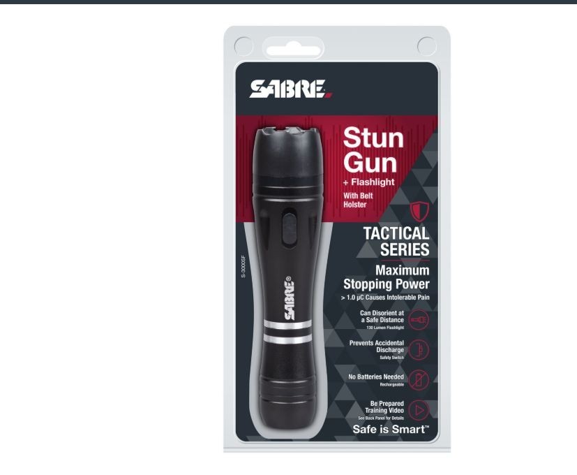SABRE Max Strength Tactical Stun Gun LED Flashlight Rechargeable S-3000SF