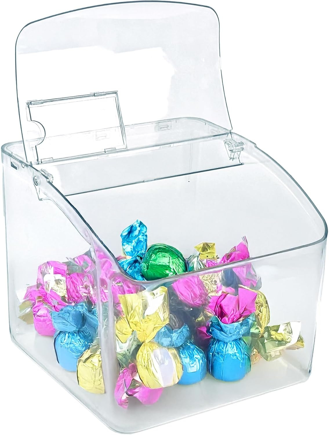 400433 Hinged Candy Bin with Price Tag Slot – Clear Acrylic Dispenser, 6.75″H X