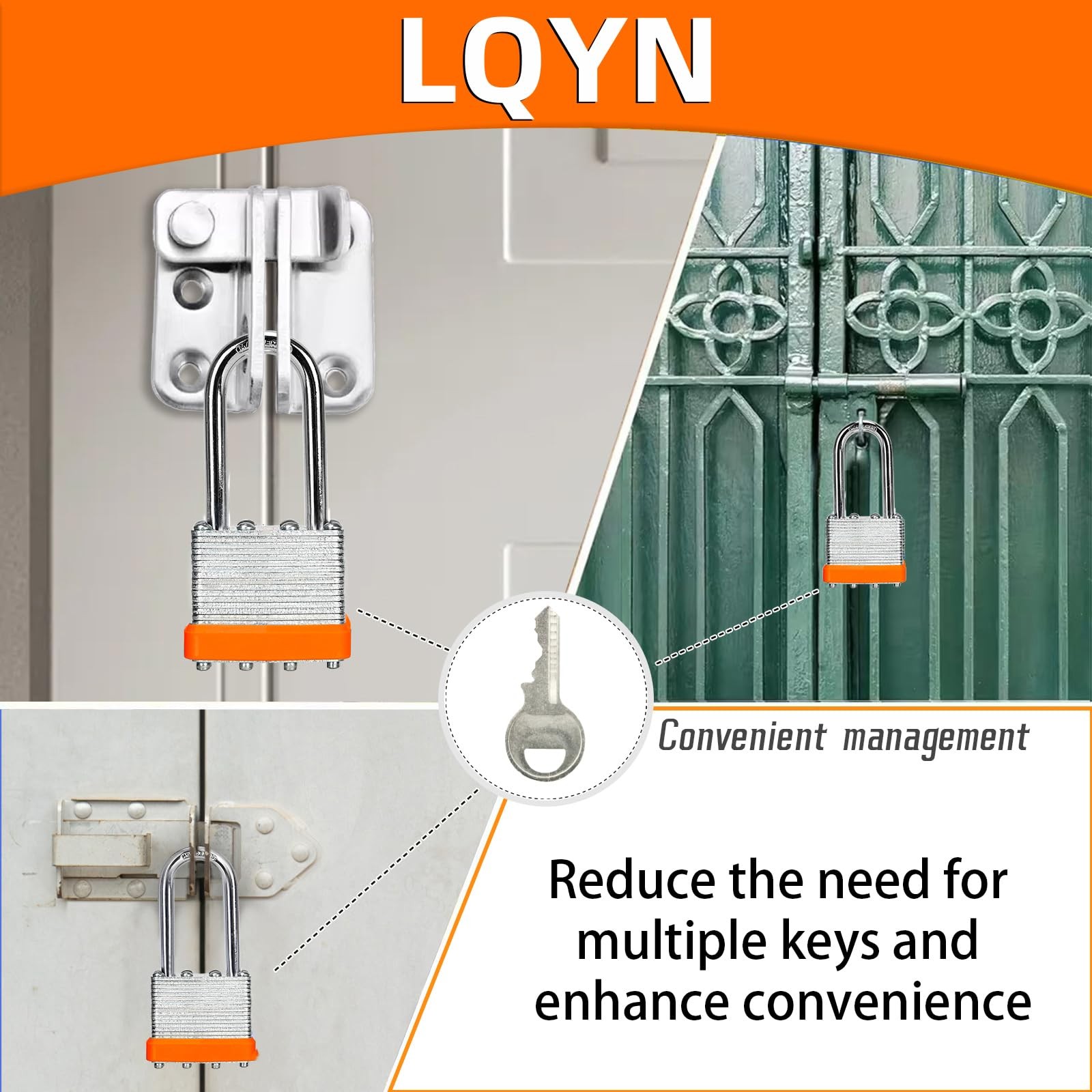LQYN 12-Pcs 40mm Laminated Steel Keyed Padlocks Long Shackle Storage Locker Tool