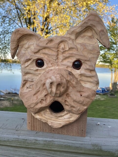 Standard Poodle Dog Birdhouse- Hand carved Dog, all breeds available!