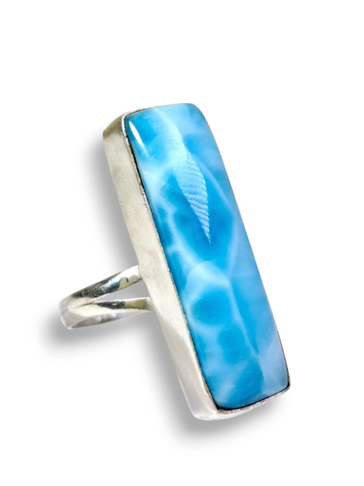 Larimar Ring 925 Silver Natural Dominican Republic Blue Stone Love Gift Jewelry