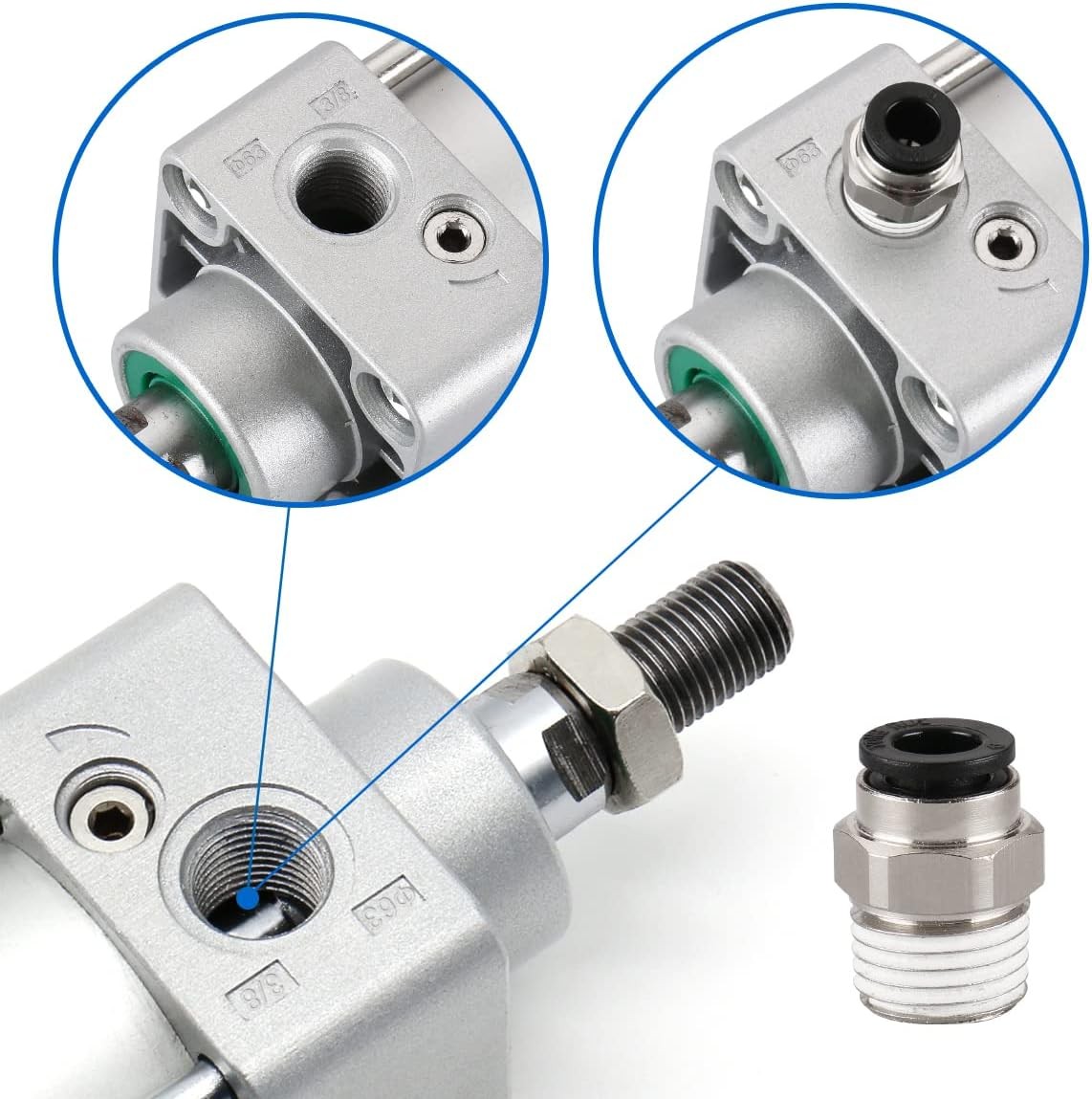 Baomain Pneumatic Air Cylinder SC 63 x 200,PT 3/8, Bore 2 1/2 Silver