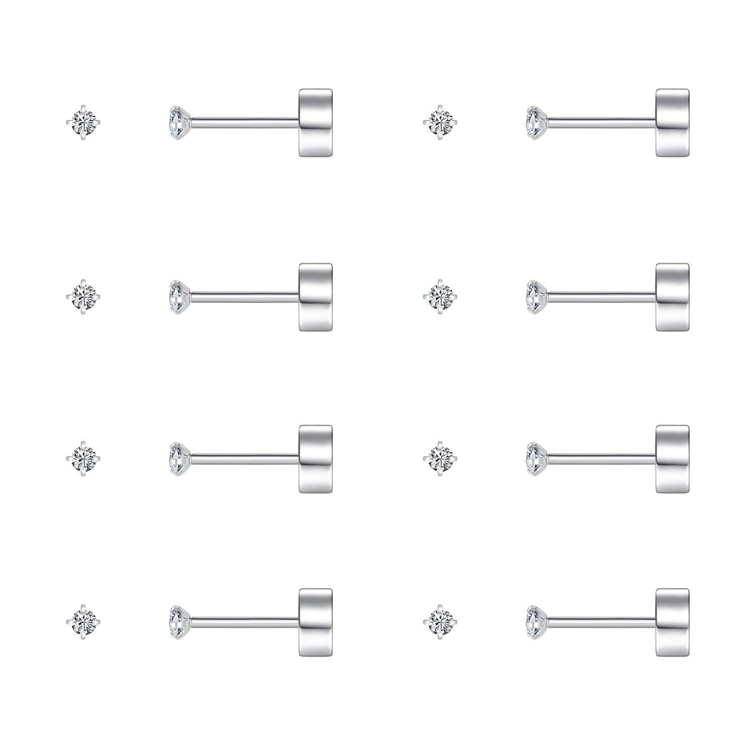 FOSIR 2mm Tiny Hypoallergenic Flat Back Earrings for Women Men 6mm, Silver