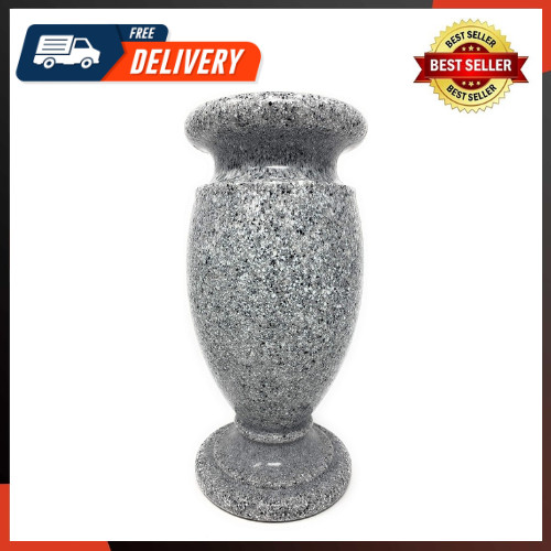 Memorial Cemetery Flower Vase Plastic (Light Grey Granite) with Metal Ground Spi