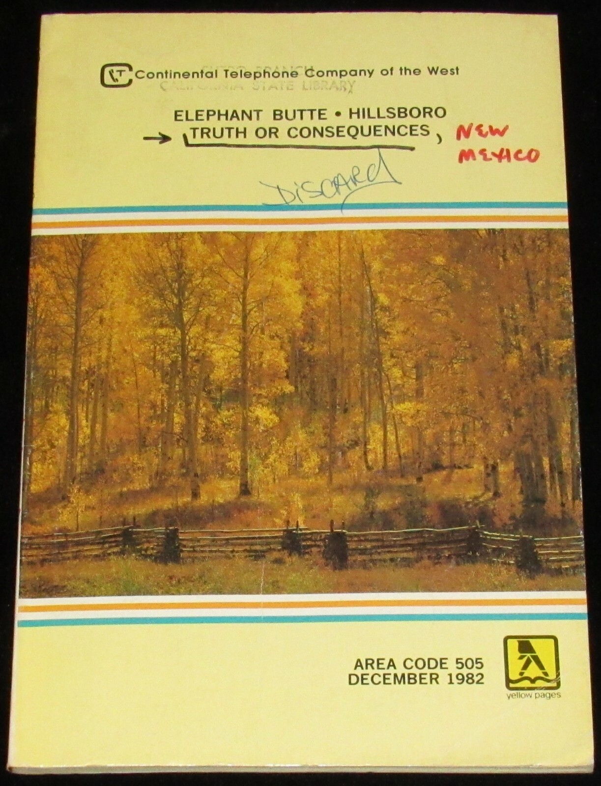 1982 NEW MEXICO TELEPHONE DIRECTORY, TRUTH OR CONSEQUENCES, HILLSBORO