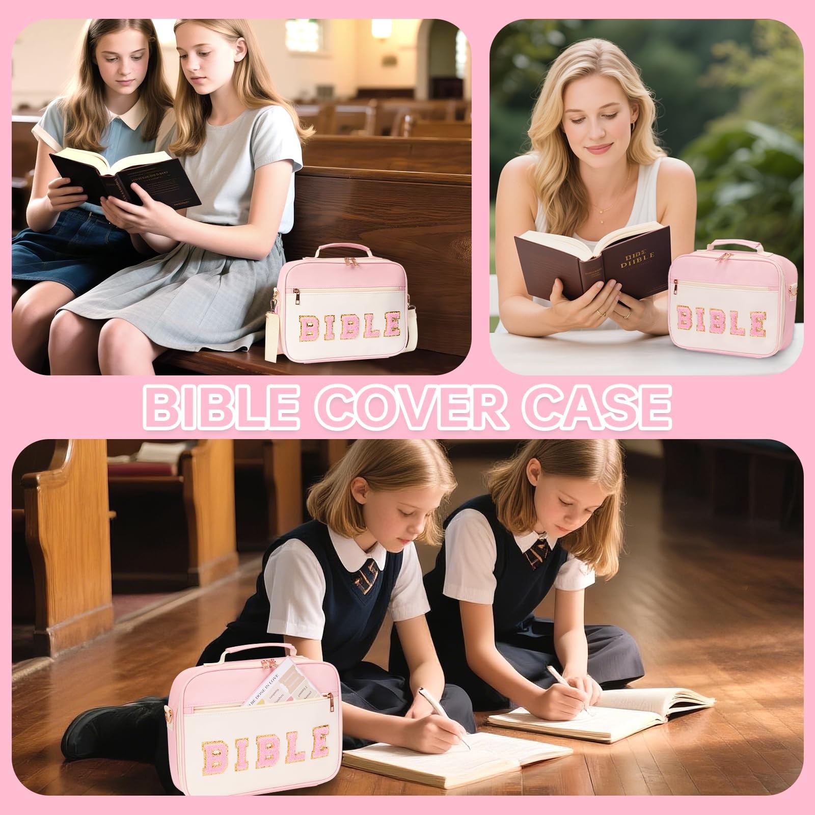 Bible Cover Case for Women Study Supplies Large Preppy Large, Pink