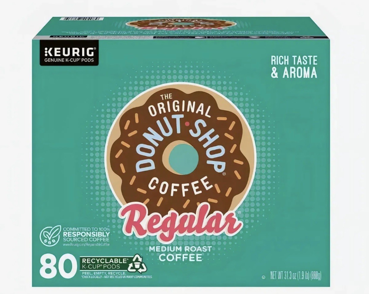 KEURIG THE ORIGINAL DONUT SHOP COFFEE 80 K-CUPS MEDIUM ROAST OPEN BOX NEW SEALED