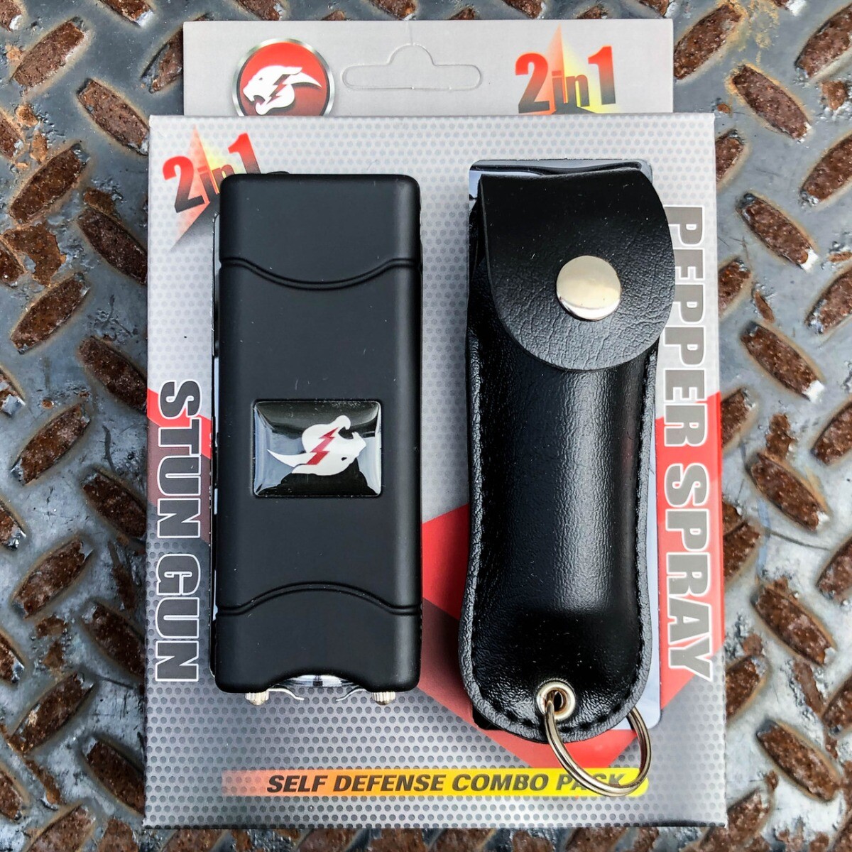 Combo Gift Set Stun Gun Flashlight + Pepper Spray Black Case Self Defense Set