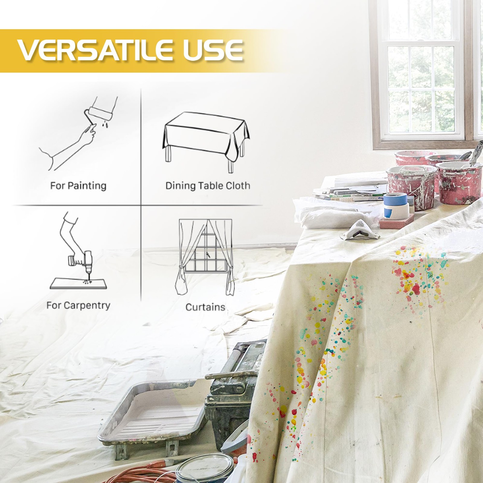 Utopia Drop Cloth for Painting (9×12 ft, 1 9×12 Feet, 9ft x 12ft Pack of 1
