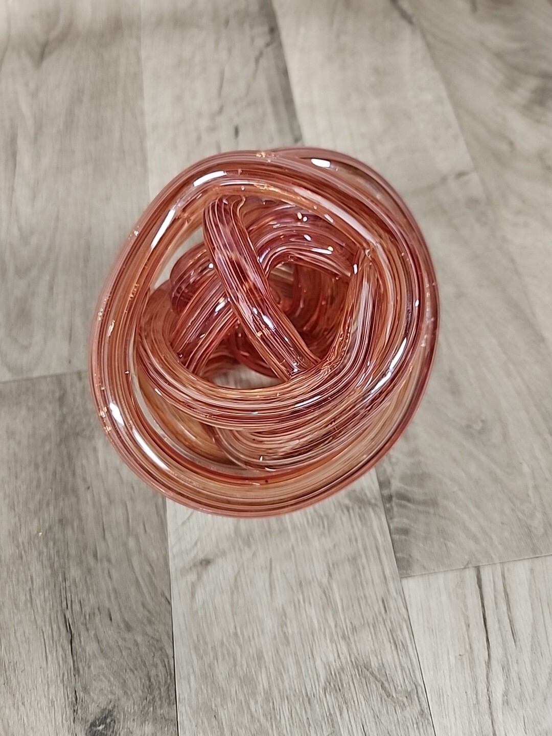 Art Blown Glass Infused Eternity Knot Sculpture Pink Modern Hand Made