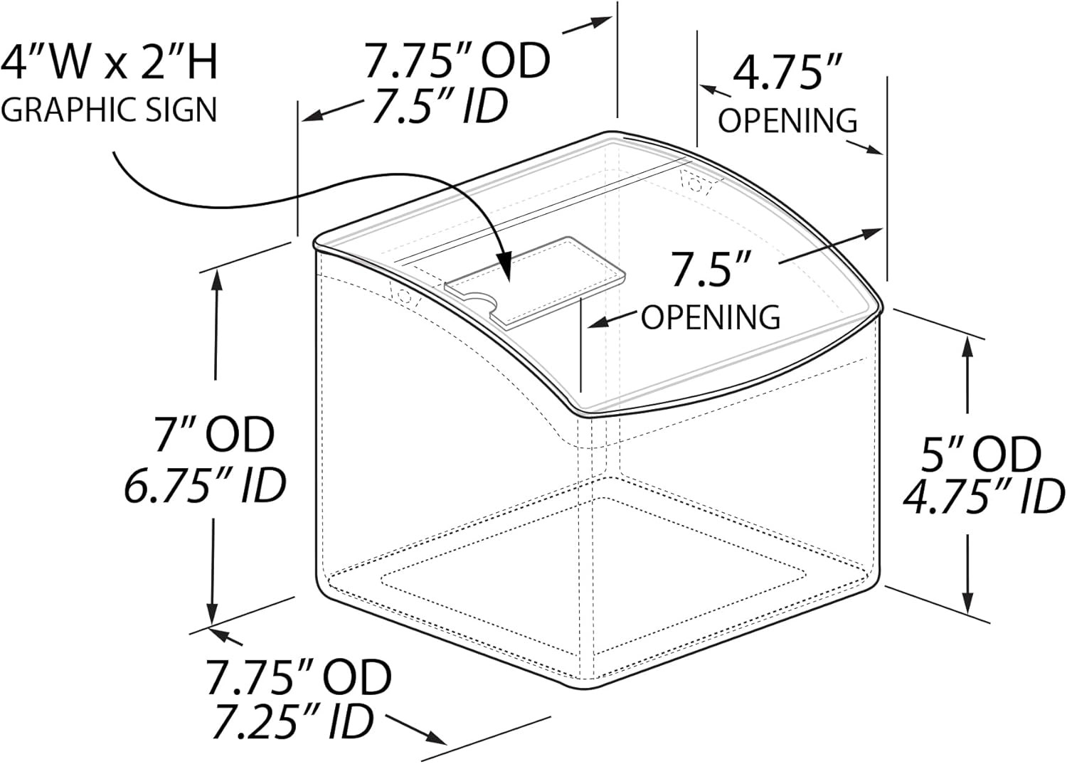 400433 Hinged Candy Bin with Price Tag Slot – Clear Acrylic Dispenser, 6.75″H X