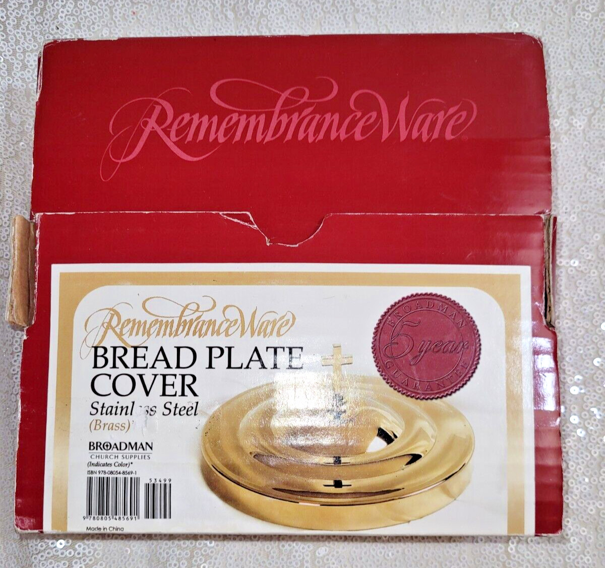 Brass colored, Stainless Steel Bread Plate or Tray Cover RememberanceWare Church