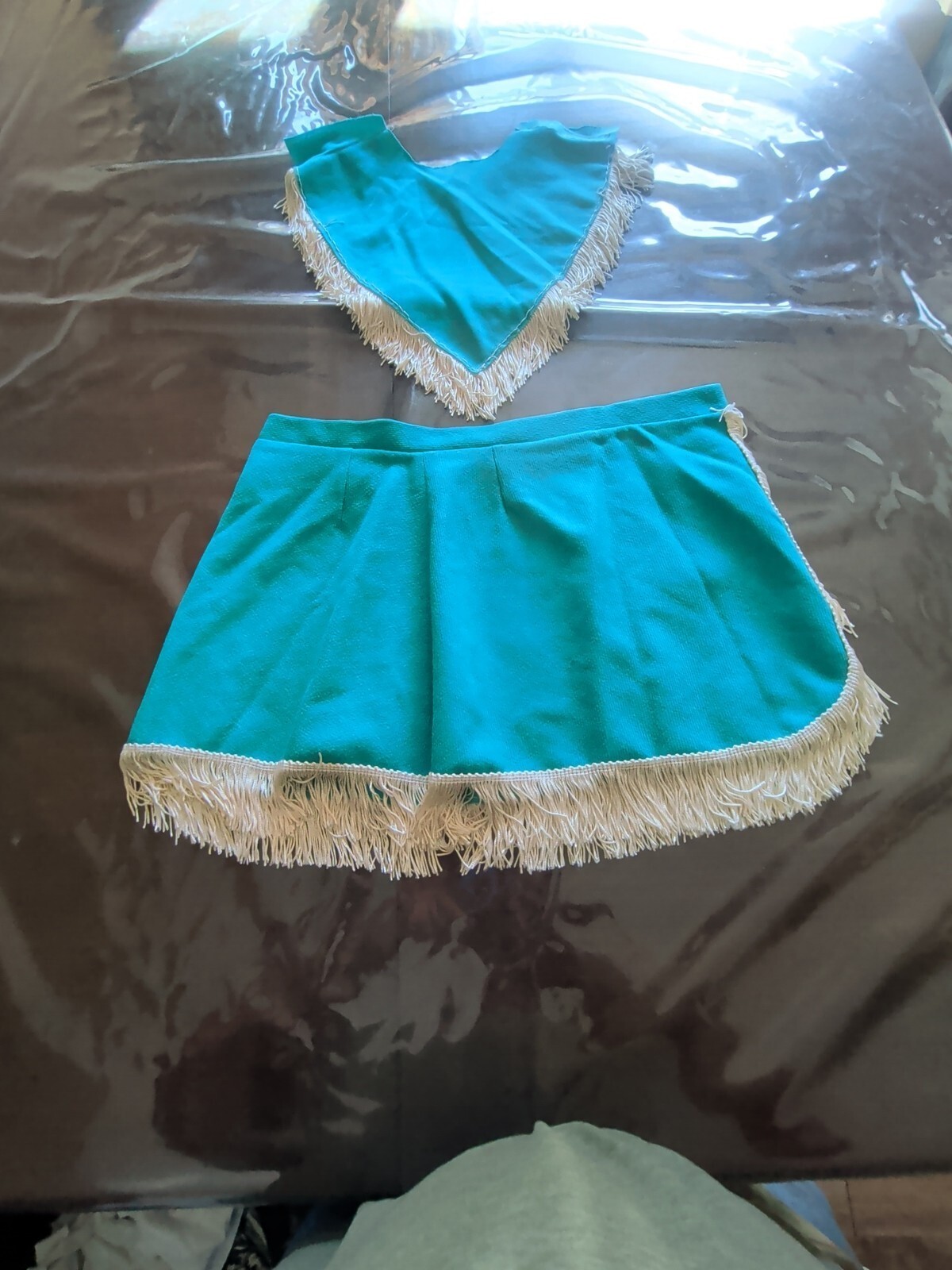 Vintage Costume Handmade Cowgirl Sexy 2 Piece Fringe Turquoise Green