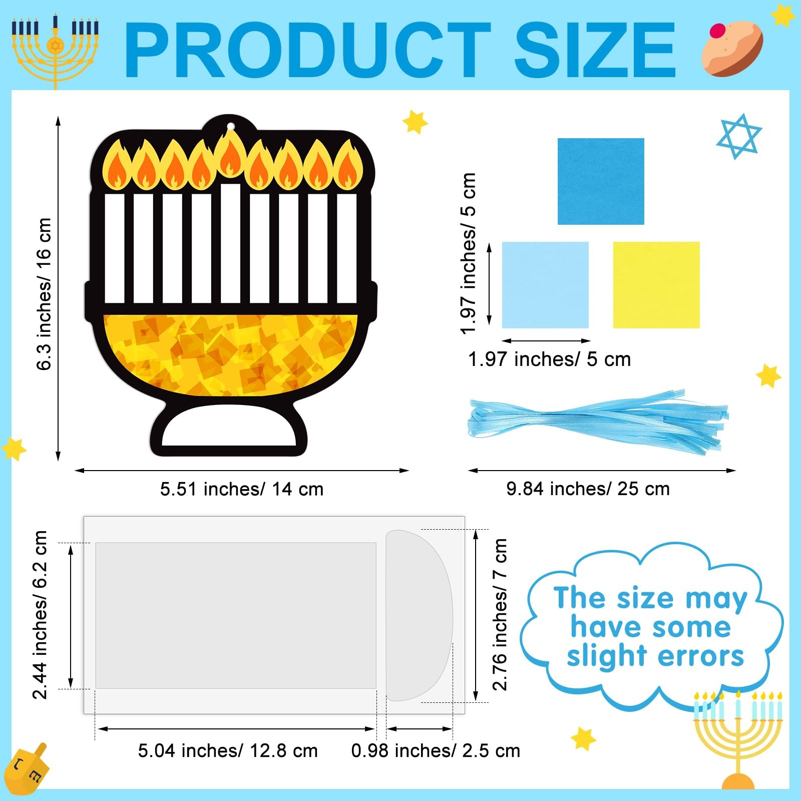 Mooliwe 24 Sets Hanukkah Menorah Tissue Sign Craft Kit 6.3 Inches, Blue