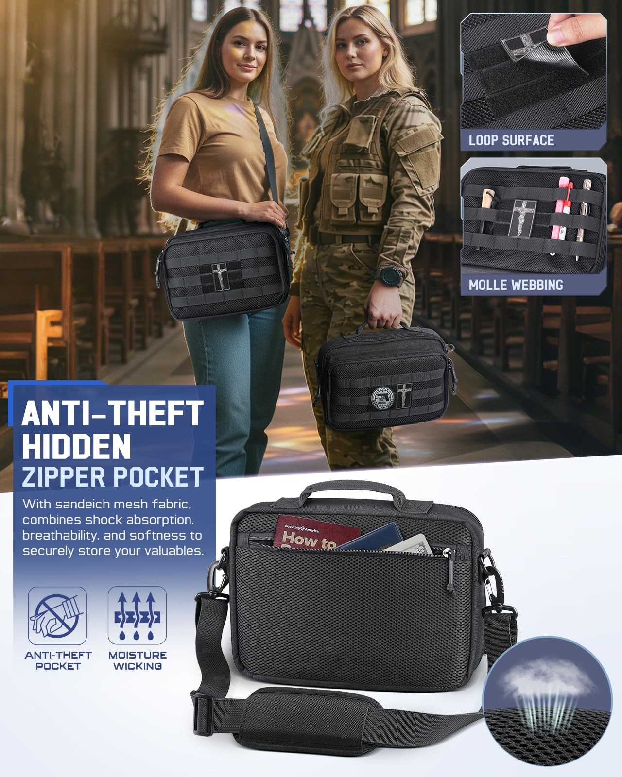 RXW Large Bible Cover Bag for Men Women, Tactical Carrying Large, Black