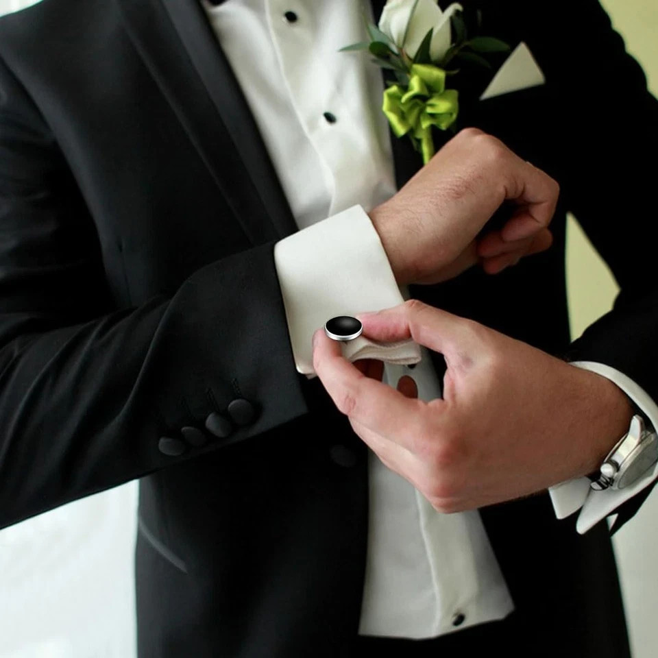 8 Pcs Tuxedo Buttons and Cufflinks Medium, Black, White