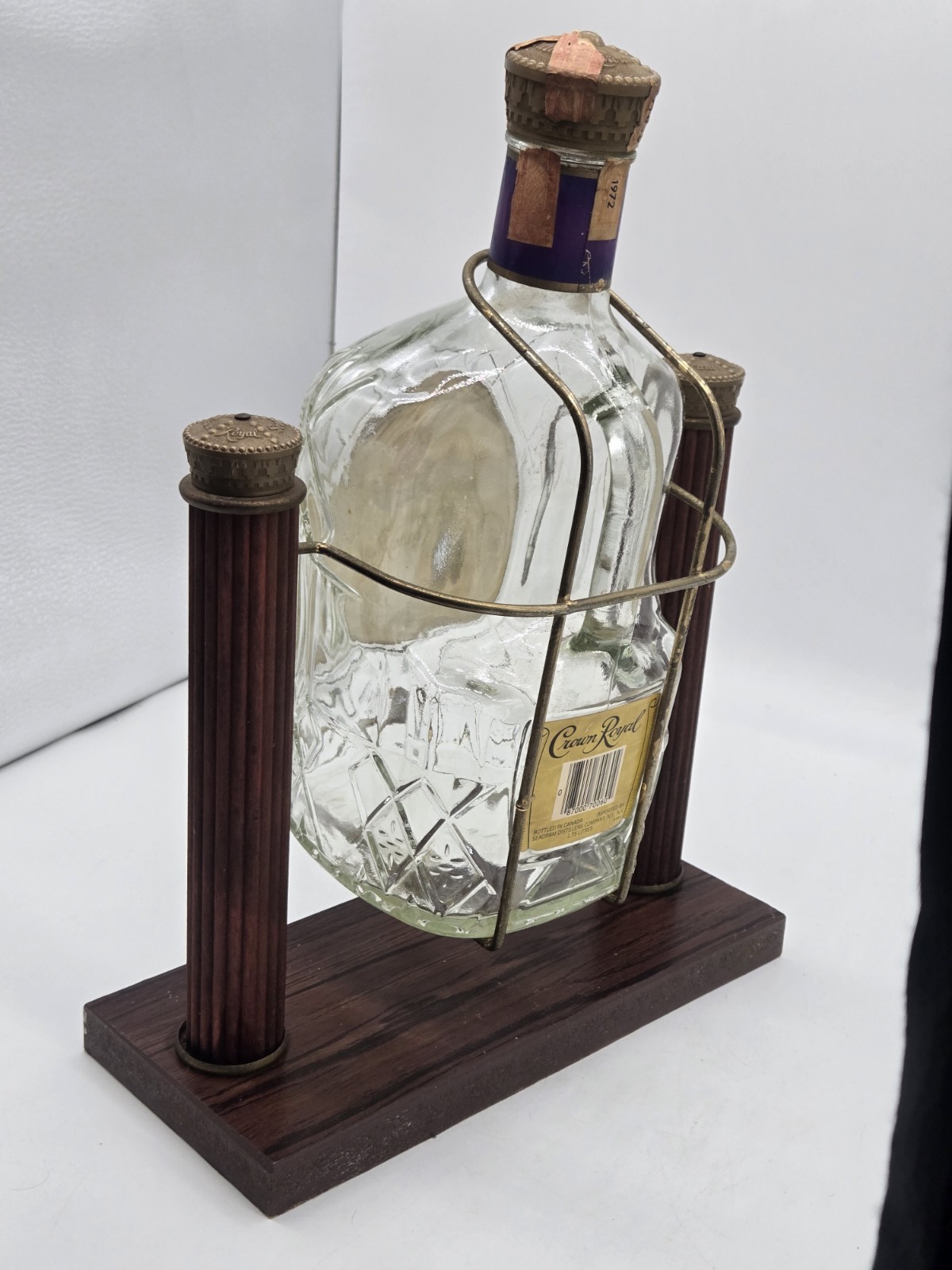 Seagrams Crown Royal 1.75L Decanter (empty) on Mahogany Tilt Pour Stand