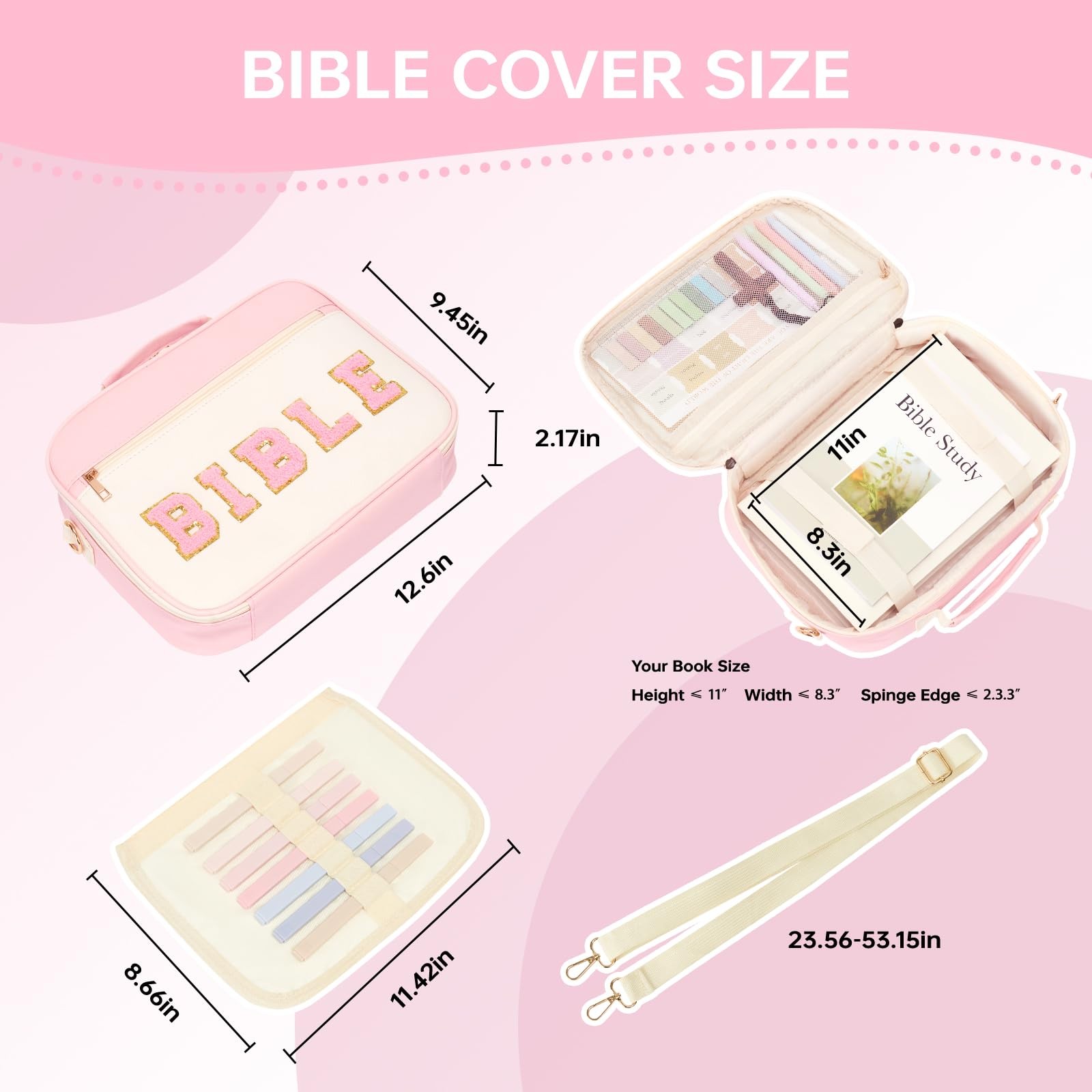 Bible Cover Case for Women Study Supplies Large Preppy Large, Pink