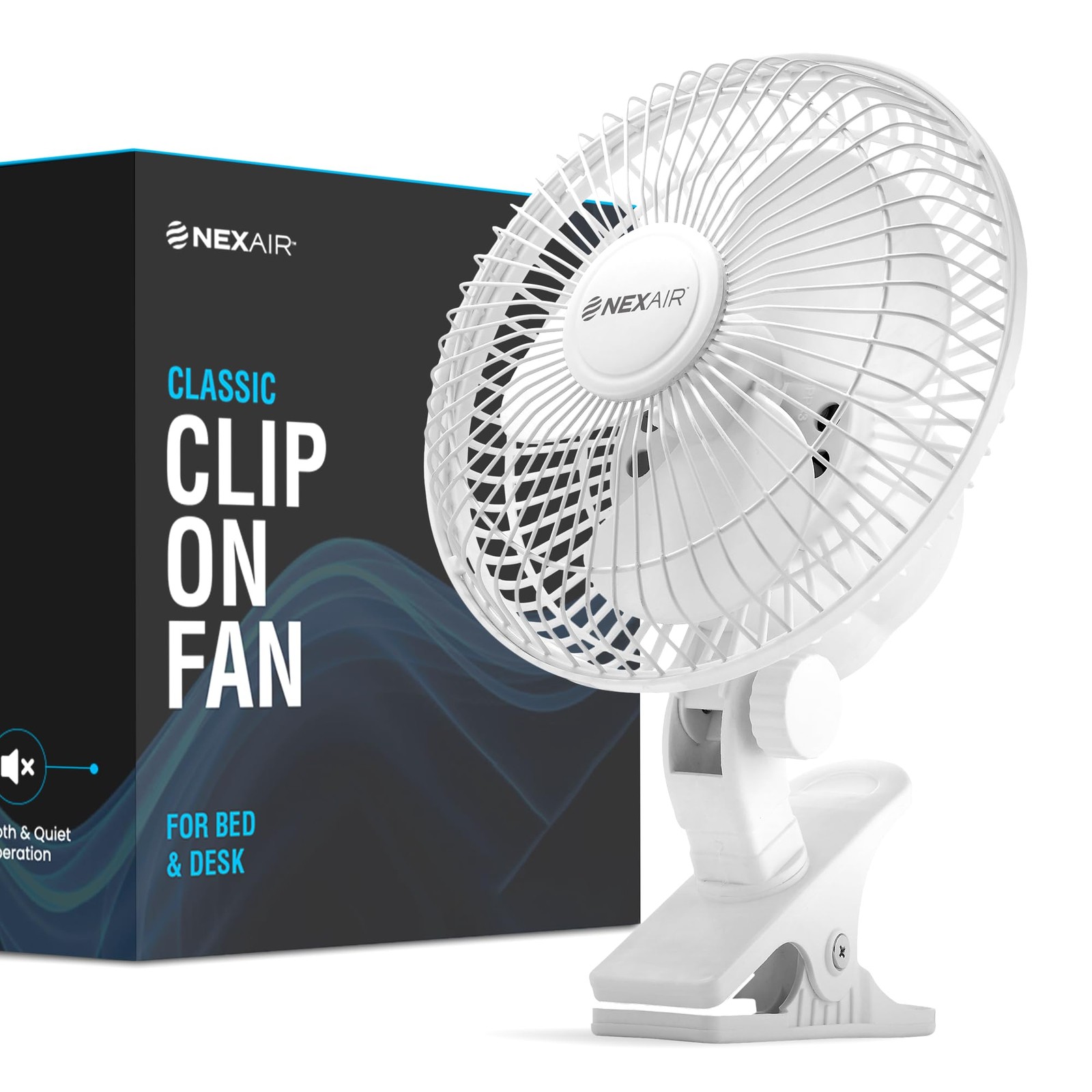 NEXAIR 6-Inch Clip on Fan, 360 Degree Rotation, Two Speed 6 inch, White