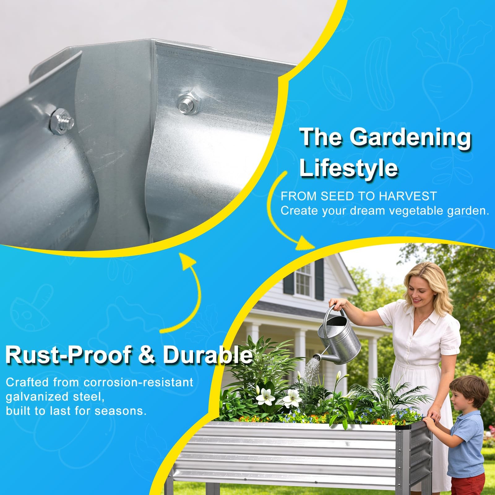Yardbliss Large Galvanized Raised Garden Bed Outdoor 48inx24inx30in, Sliver
