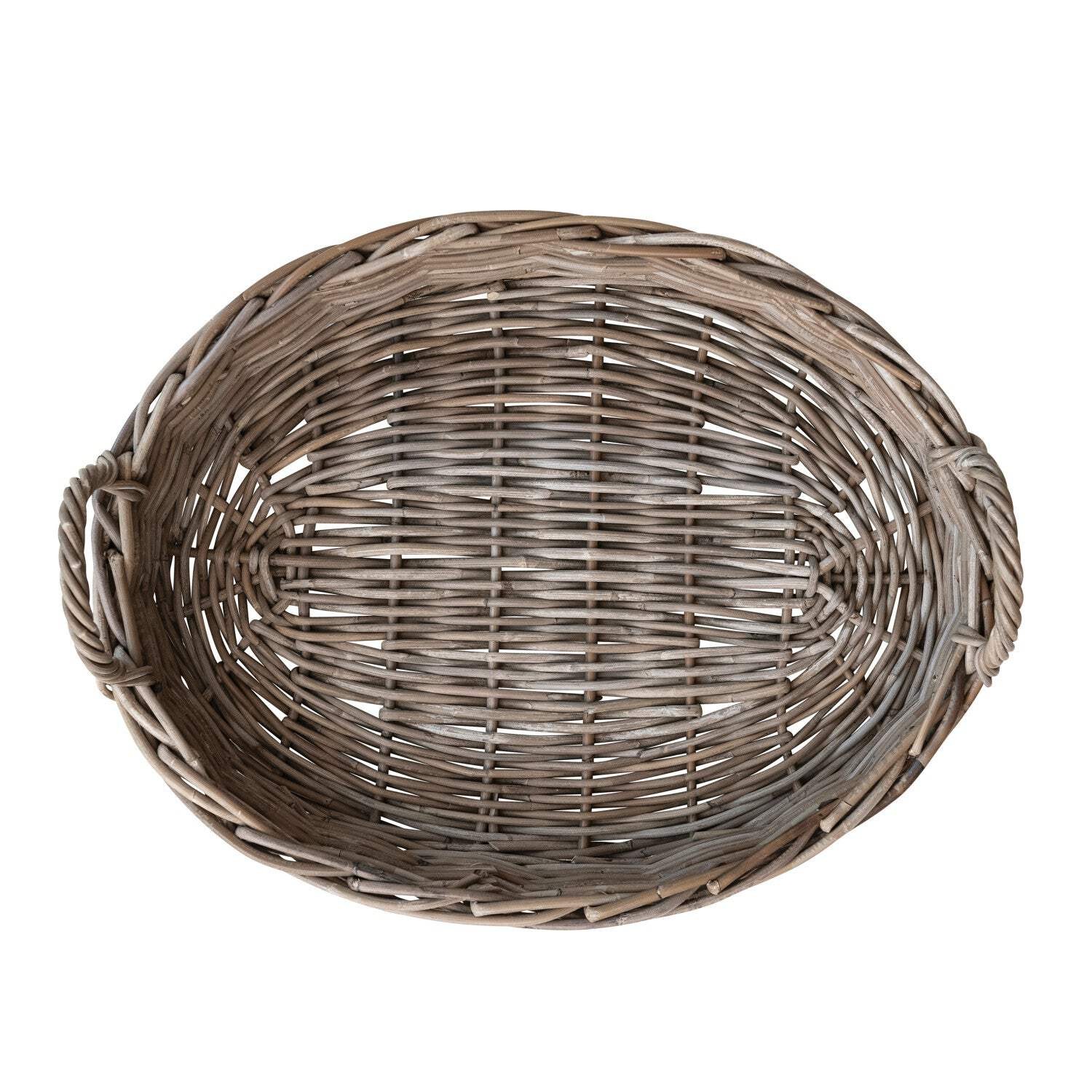 Grey Washed Rattan Serving Tray with Handles