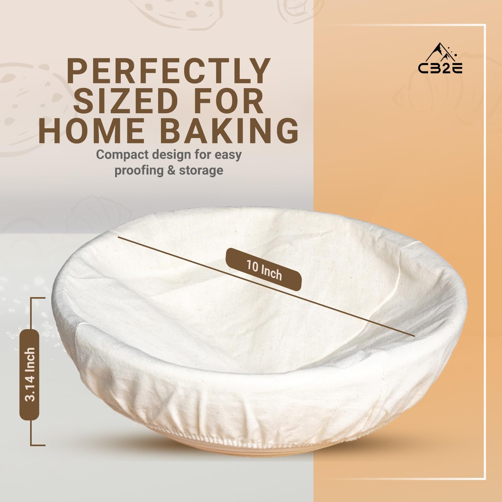 CB2E Bread Proofing Basket Set – 10 Inch Round Rattan Banneton with 10 inches