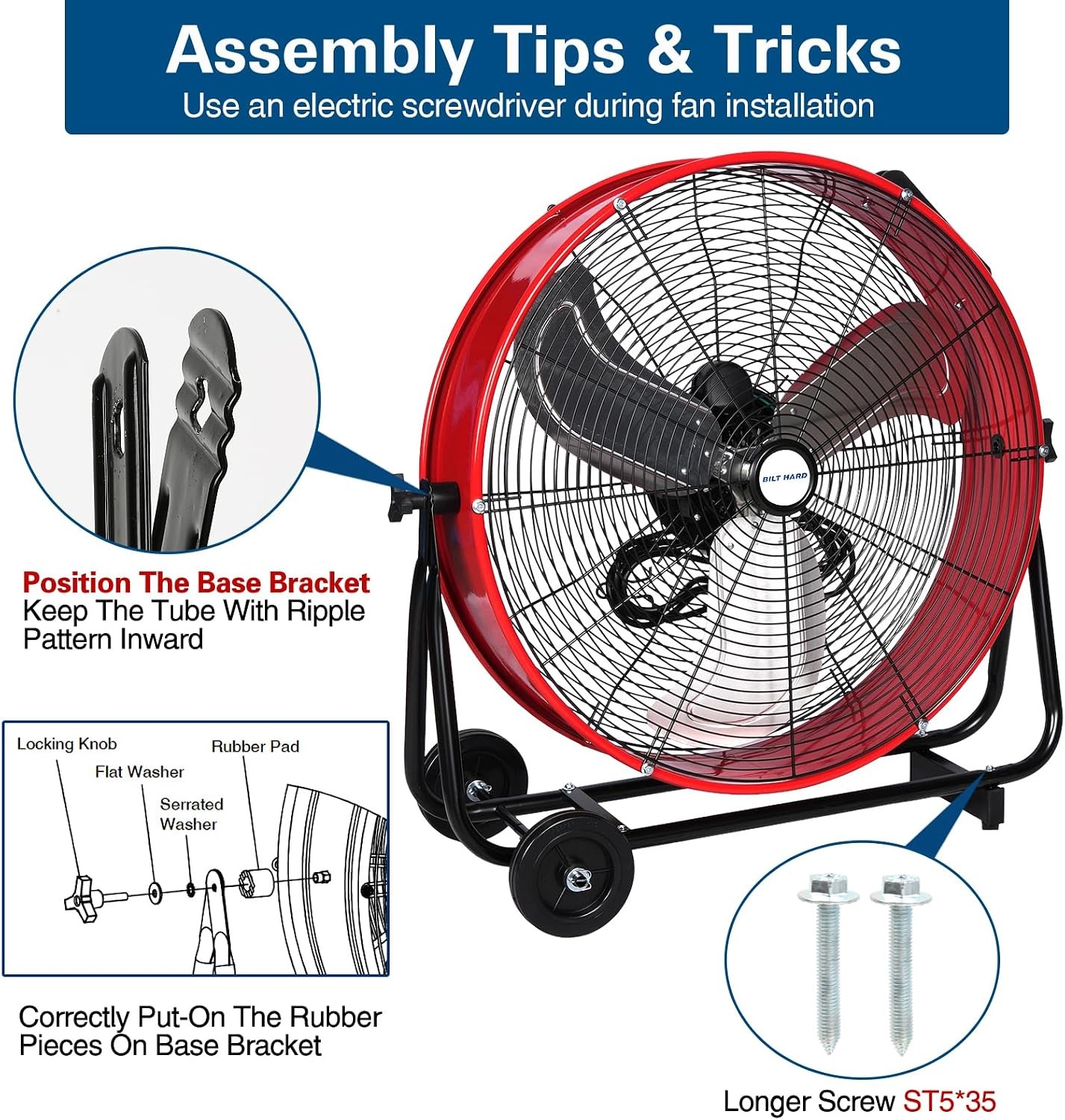 BILT HARD 24″ Heavy Duty Industrial Drum Fan, 8100 CFM High Velocity Drum Fan