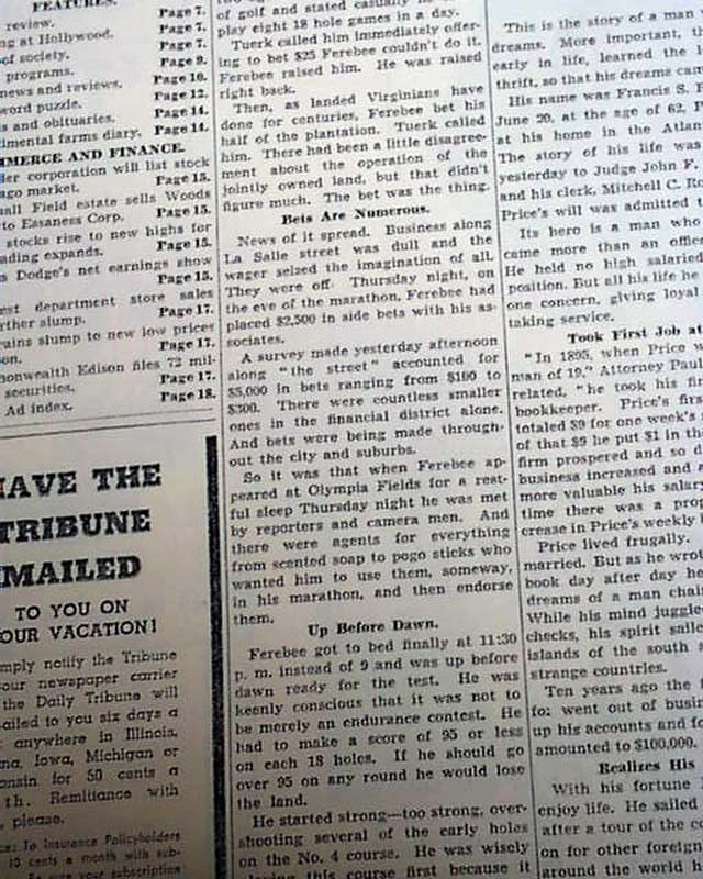 KING OF CLUBS The Great Golf Marathon of J. Smith Ferebee 1938 Chicago Newspaper
