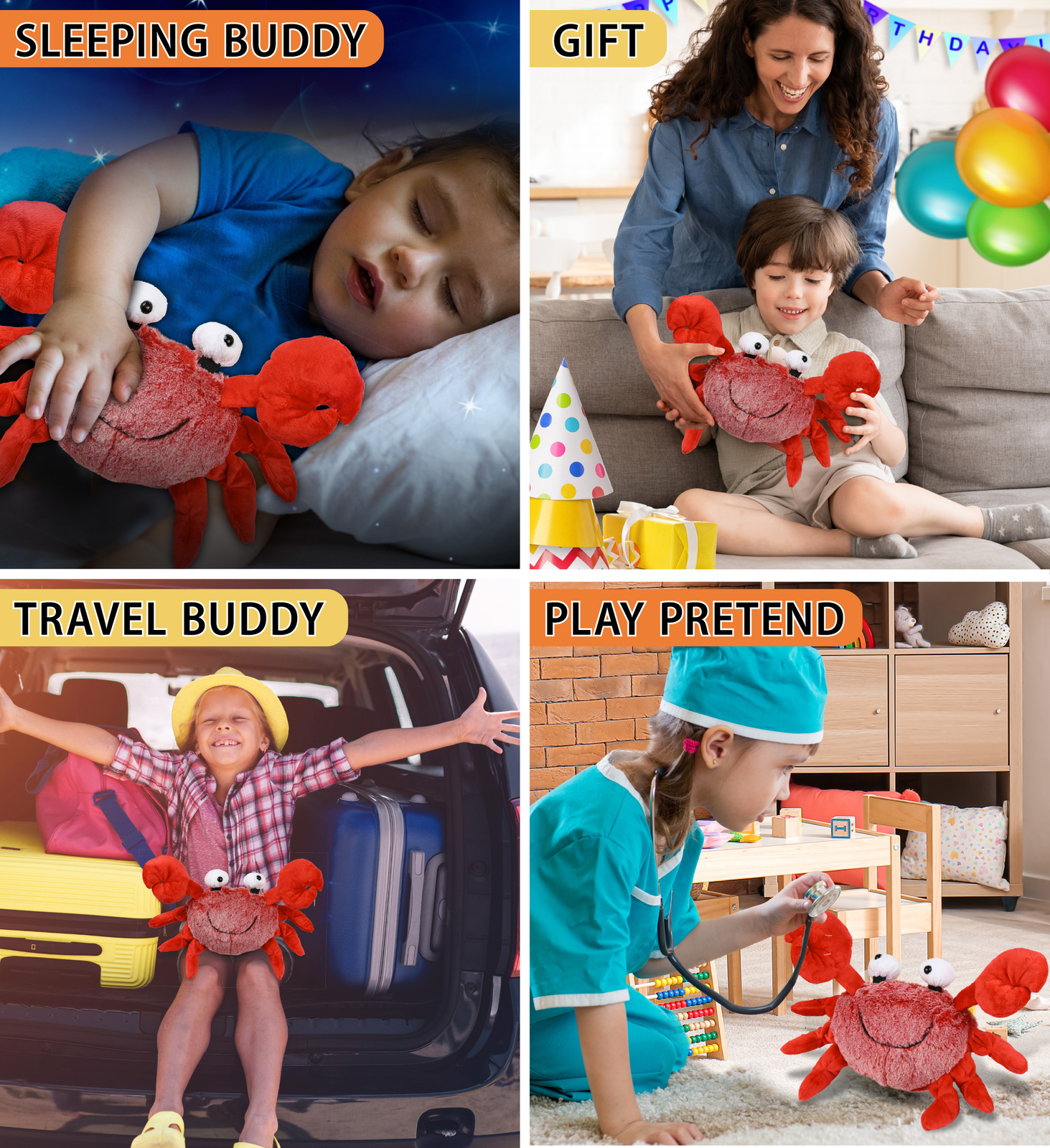 Puzzled Plush Crab Stuffed Animal – Soft Fur Red Crab Stuffed Toy – 12 Inch