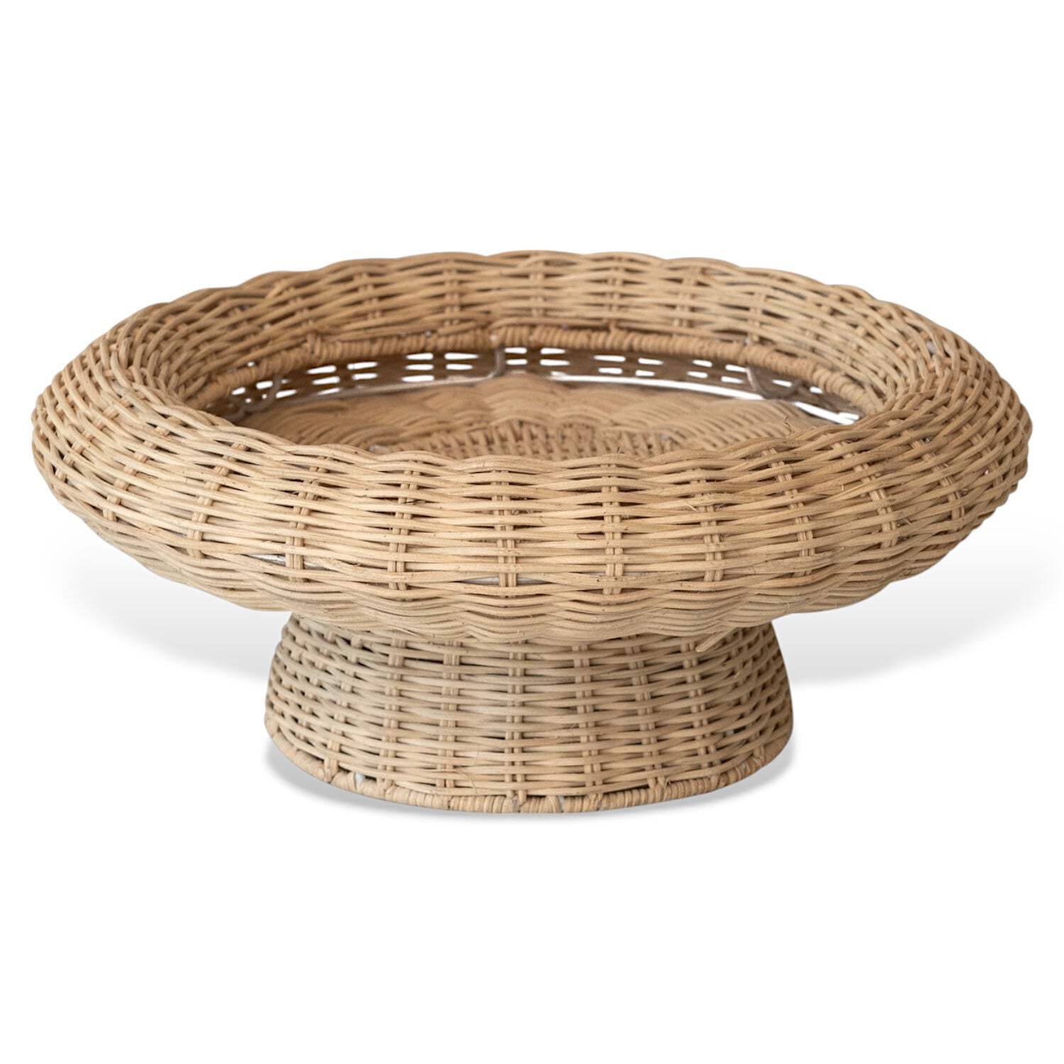 Hand-Woven Natural Rattan Pedestal Bowl