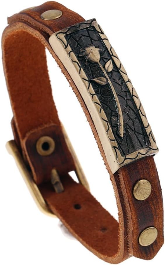 Boho Leather Bracelet Vintage Brown Buckle Clasp Handmade for Women Men Jewelry