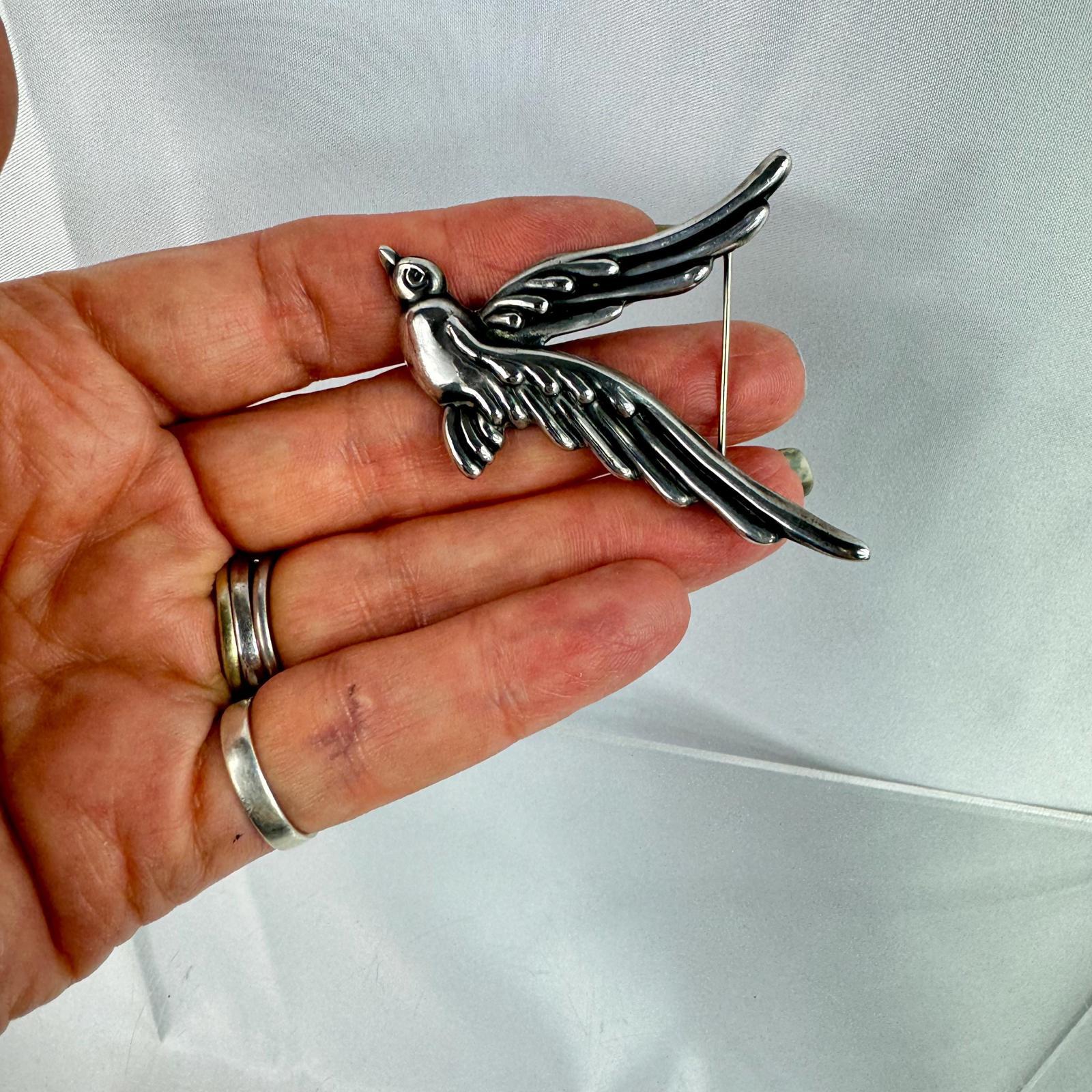 Rare Los Castillo 925 Sterling Dove Brooch Set, Taxco, Mexican Silver