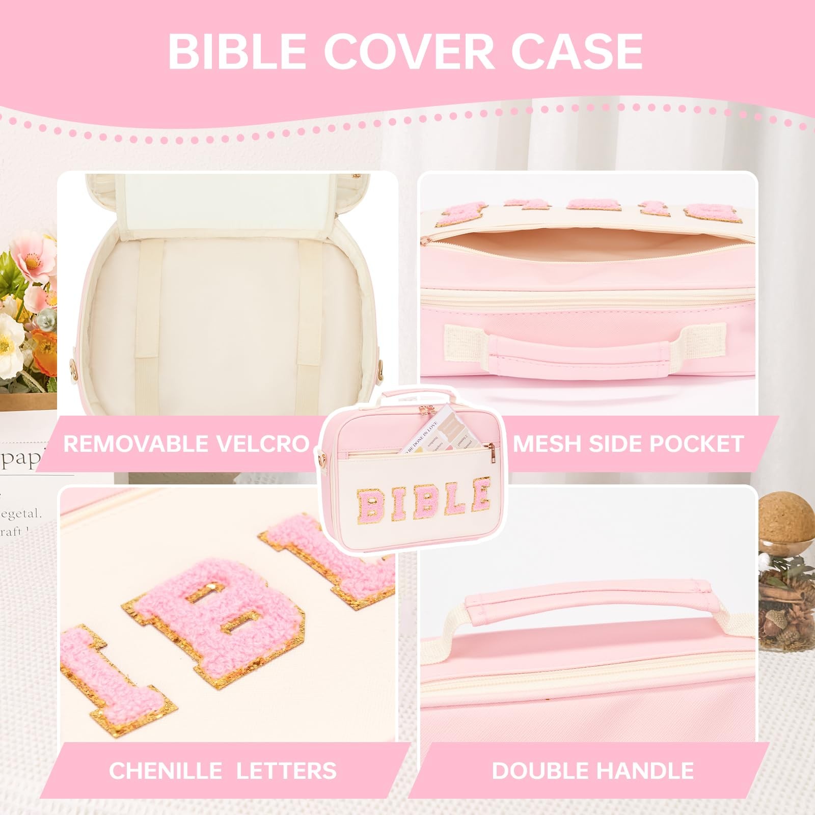 Bible Cover Case for Women Study Supplies Large Preppy Large, Pink