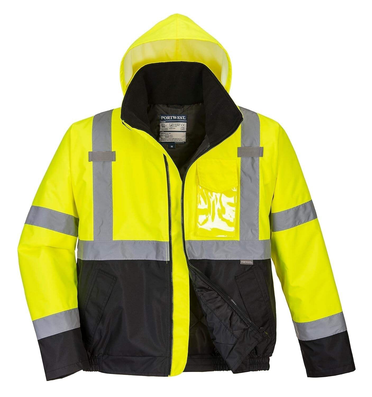 US363 Men’S Waterproof Hi Vis Reflective Two-Tone Bomber Jacket Yellow/Black Tal