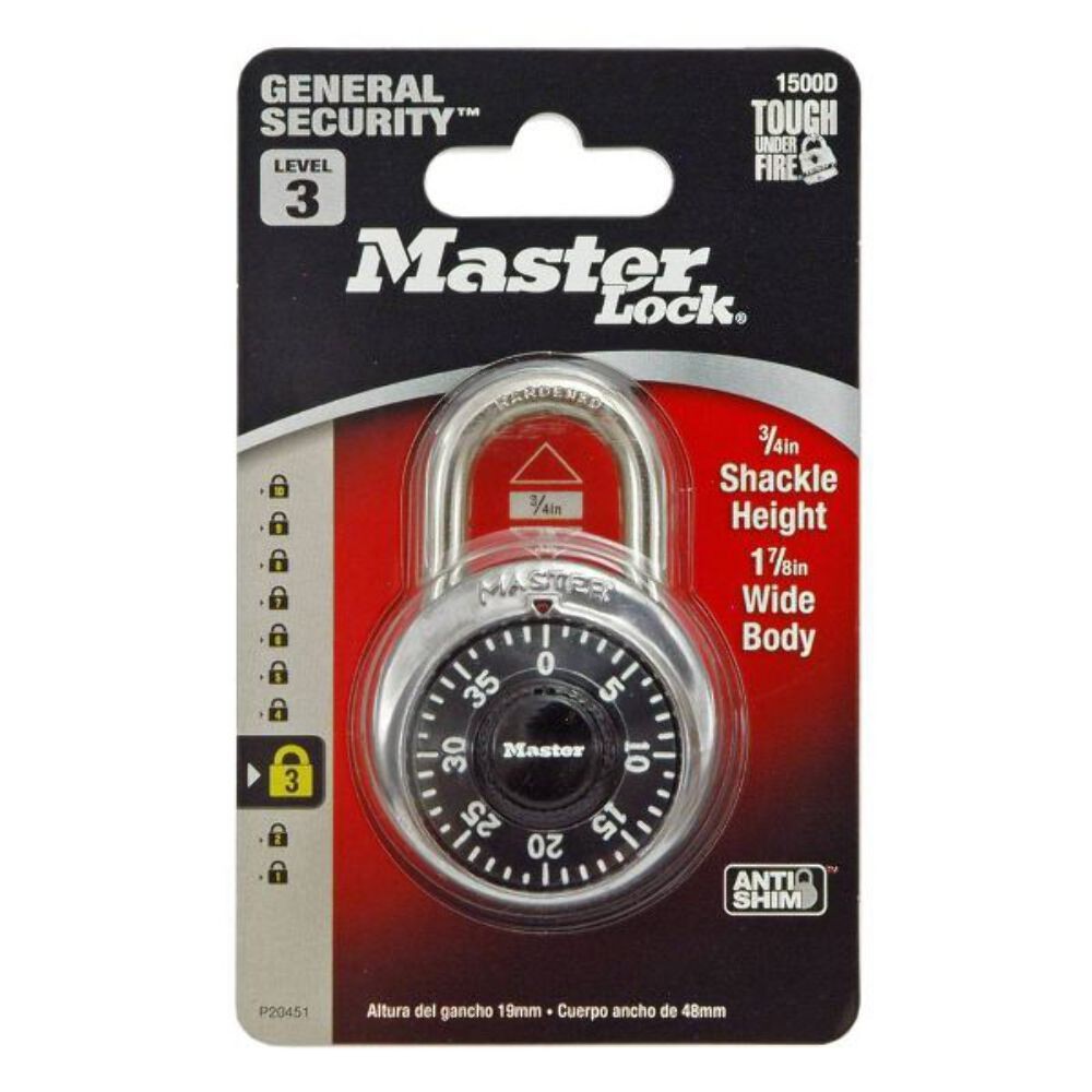 Master Lock 1-7/8″ Black Dial Combination Padlock: Silver, Pin-Tumbler, Locker L