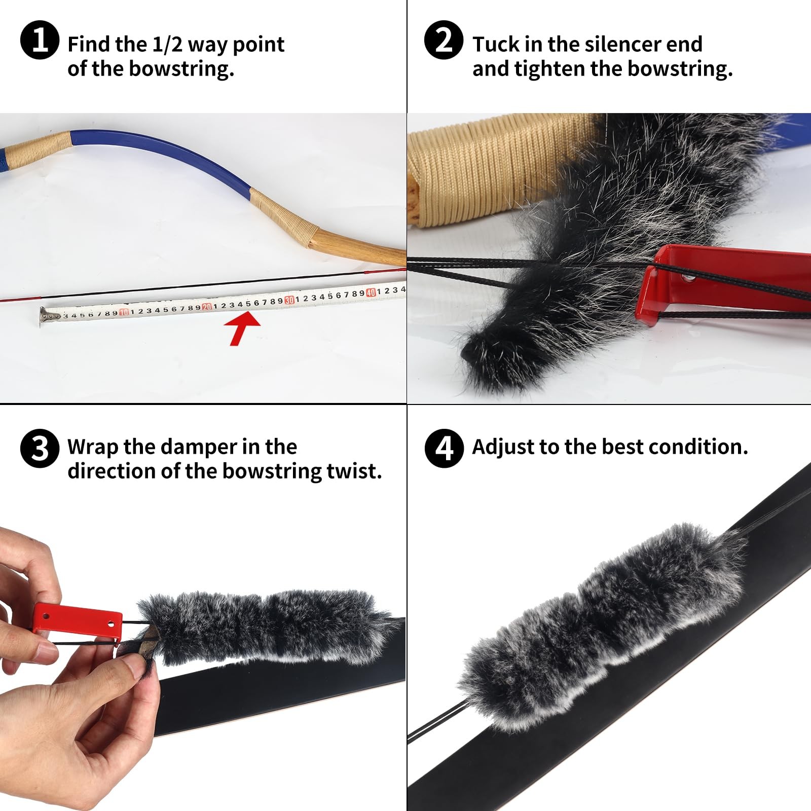SOPOGER Archery Bow String Silencers – 2 Pair Rabbit Fur black