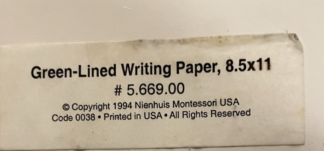 Montessori Nienhuis NEW IN WRAPPER Green Line Paper 500 sheets- Paper NEW
