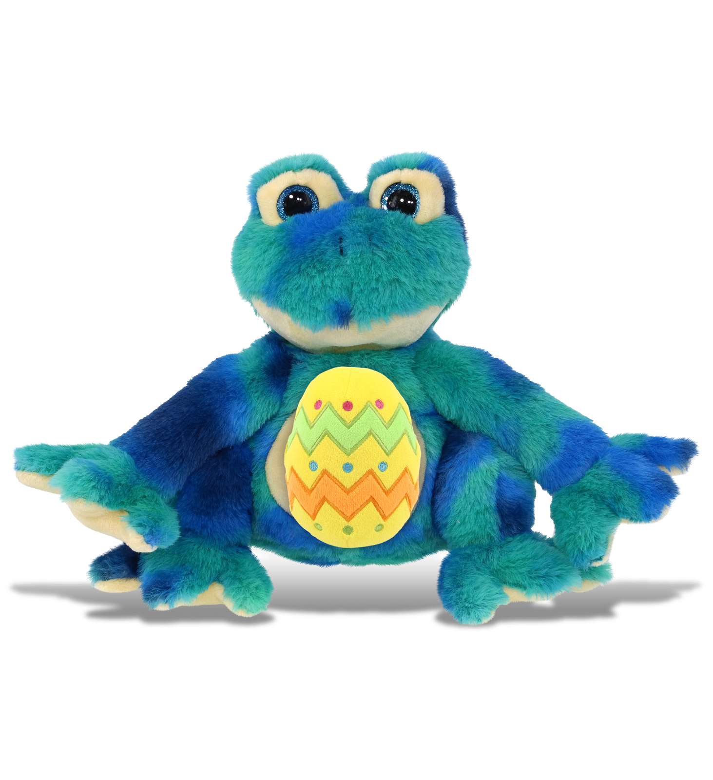 DolliBu Super Soft Blue Tie-Dye Frog with Yellow Easter Egg Plush – 12 Inches
