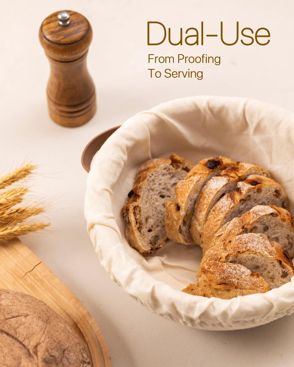 Crispier Crust Cotton Rope Banneton Bread Proofing Basket Set, 9“+10”, Brown