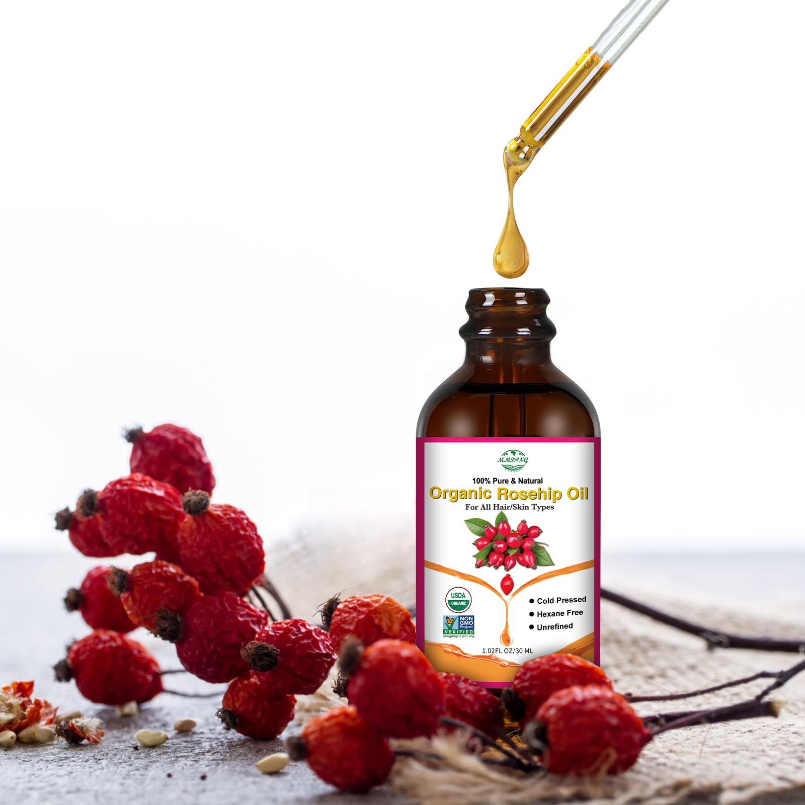 MMPANG Organic Rosehip Seed Oil for Face, USDA 1 Fl Oz (Pack of 1), Original