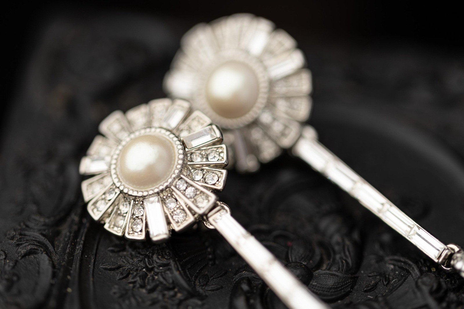 Vintage Estate Carolee Lux Pearl Rhinestone Drop Earrings Designer Jewelry
