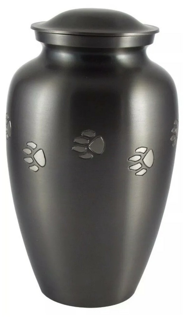 New XL Brushed Nickel Color Brass Pawprint Pet Cremation Urn 111-160lb 200ci
