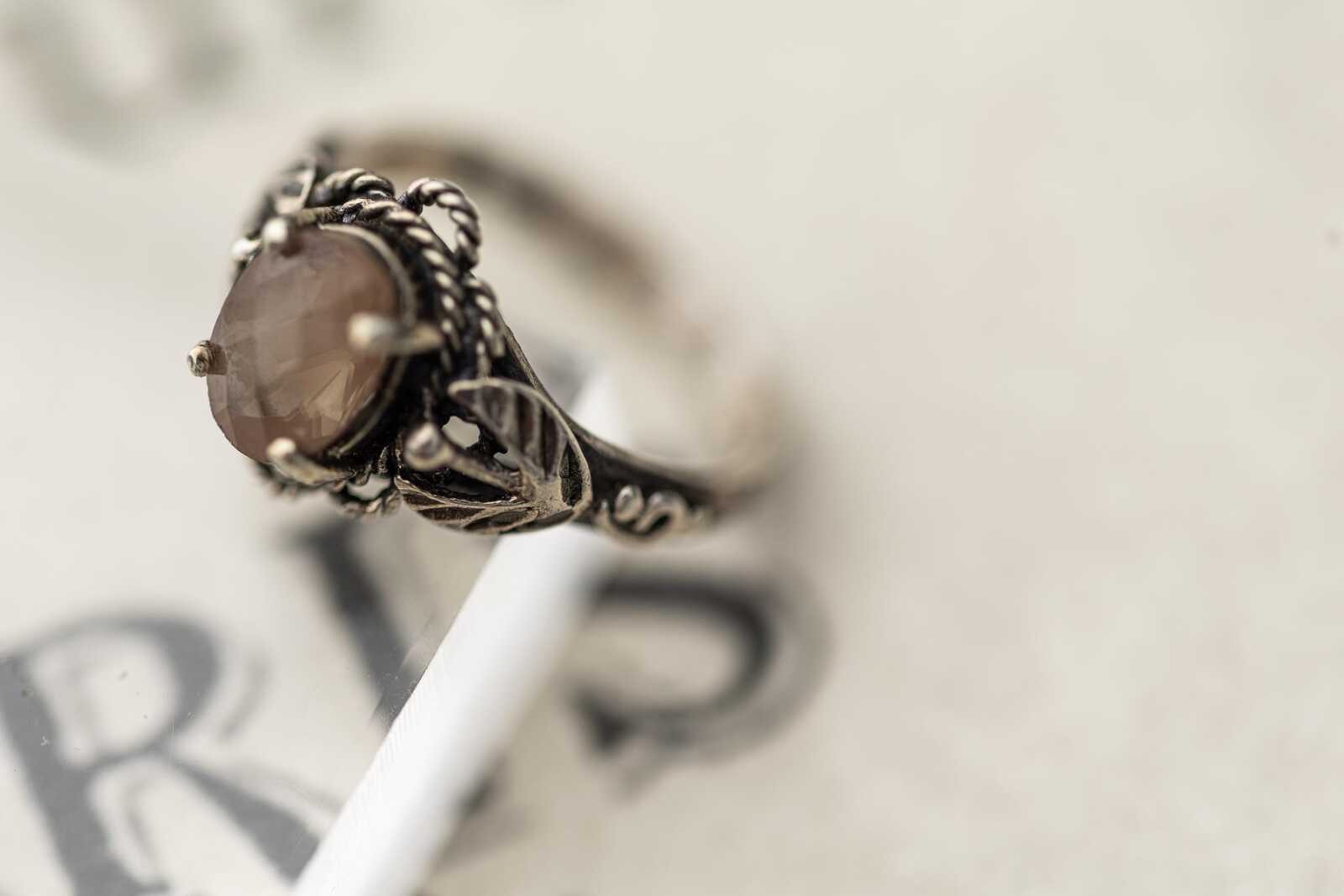 Vintage Estate Saphiret Glass Sterling Silver Ring Art Nouveau Jewelry