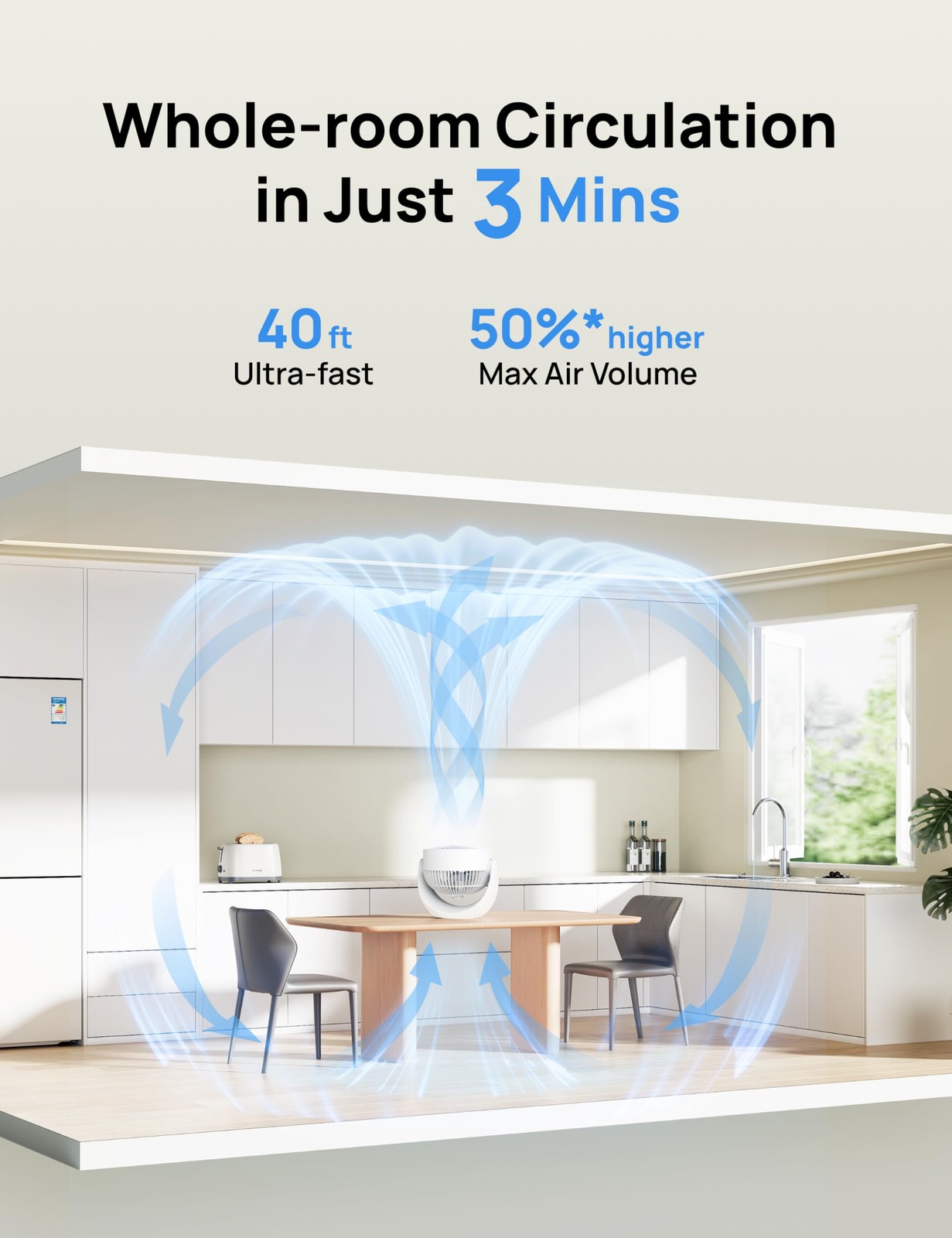 Dreo Fan for Bedroom, Table Air Circulator Whole Room, 11 Small, Ivory