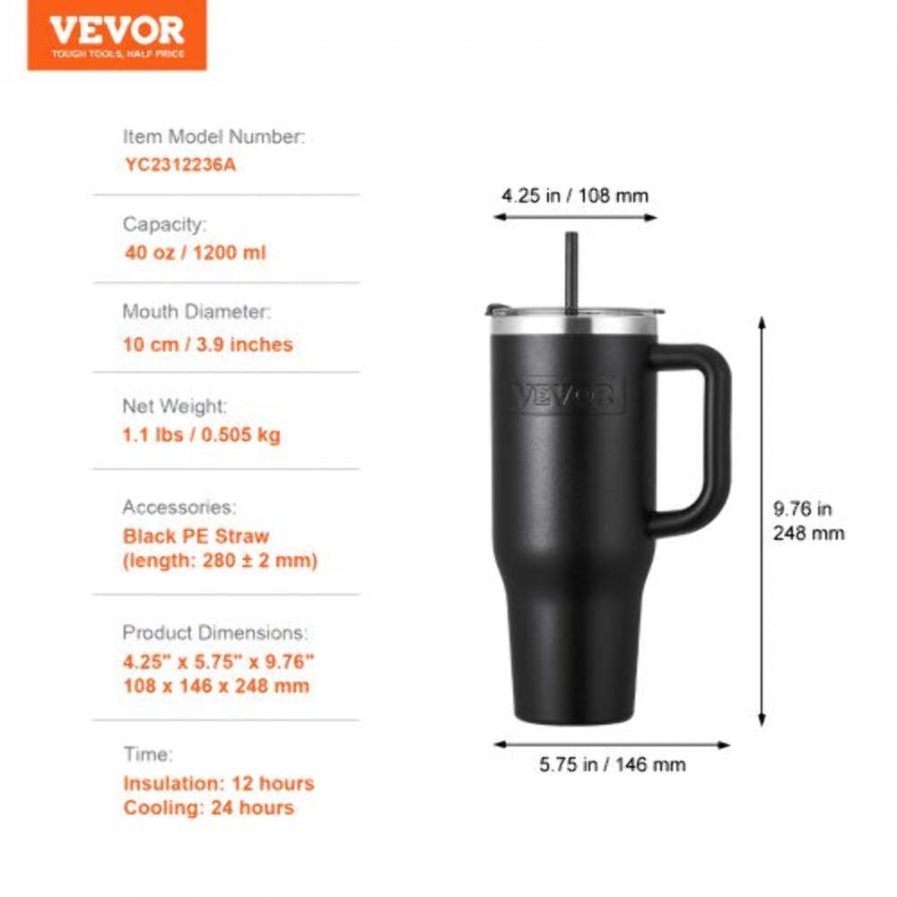 40 oz Insulated Water Bottle Stainless Steel Sports Coffee Cup with Lid