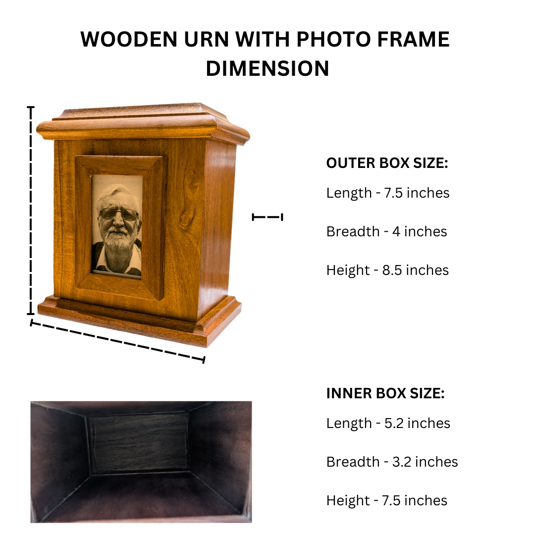 Wooden Cremation Urn with Photo Frame – Memorial Box for Human Ashes, Pet Loss