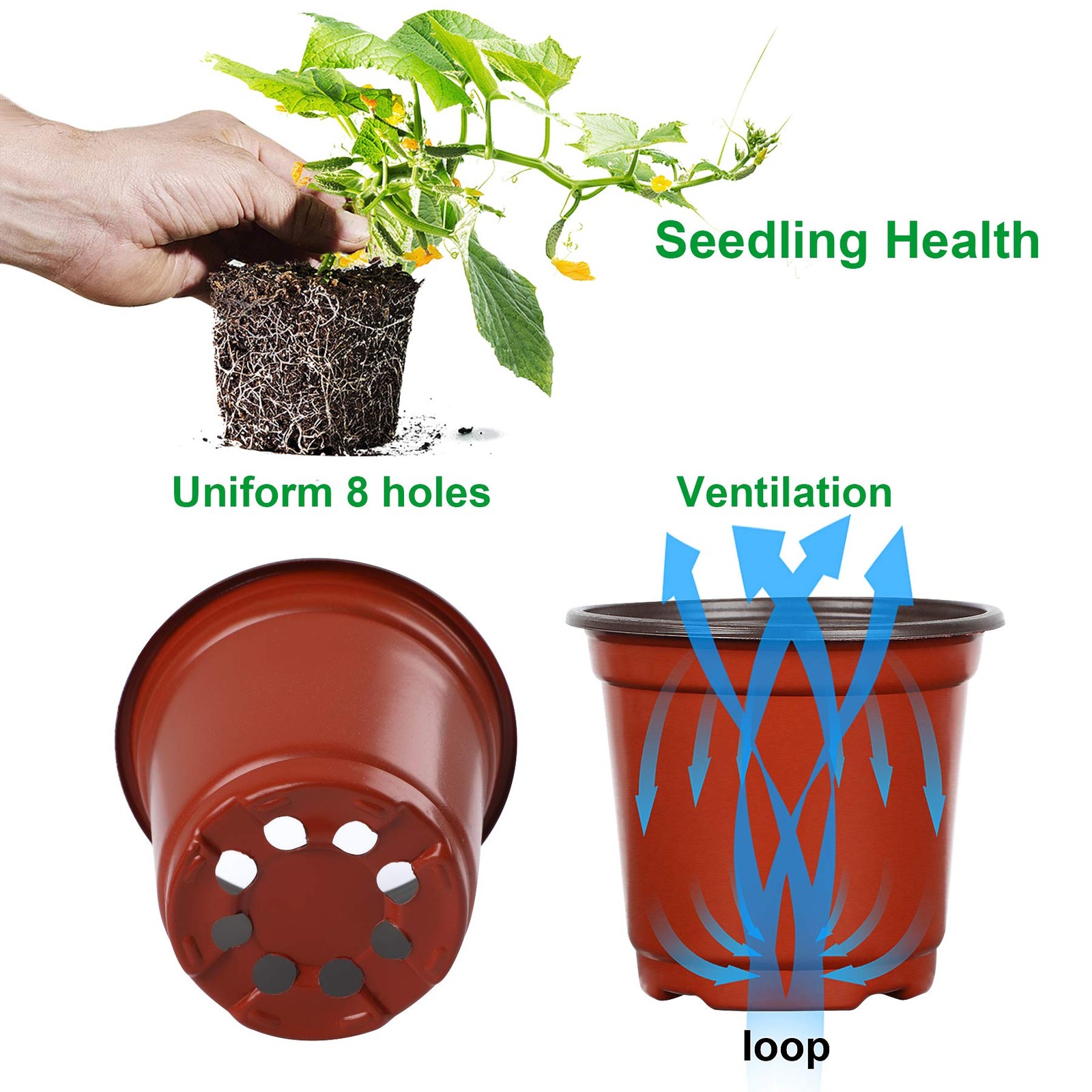 Augshy Nursery Pot, 110 Pcs 4″ Plastic Plants Pot,Seed Starting 4 Inches, Red
